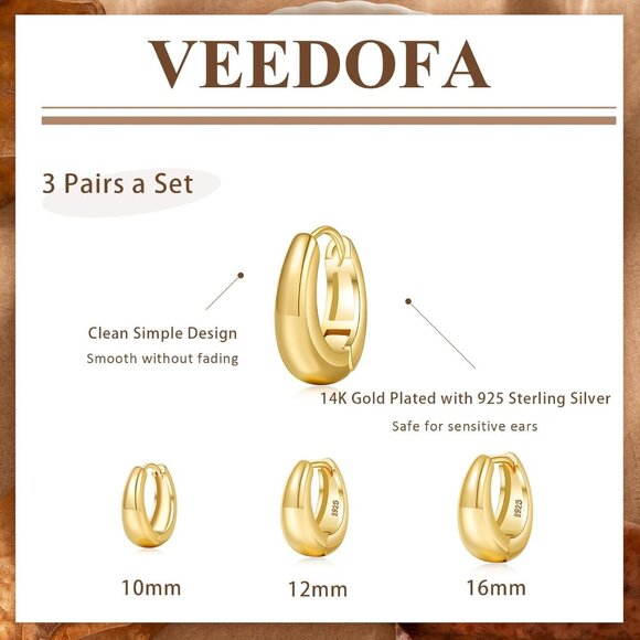 🆕 Women Gold Small Hoop Earrings Trendy Chunky Multiple Piercing Jewelry Gift - Picture 3 of 7